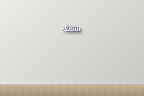 LED letter sign reading Liam on a white wall